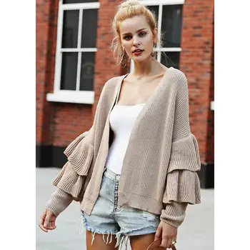 

Fashion Women Long Sleeve Sweater Top Casual Cardigan Ruffles Outwear Coat Jacket