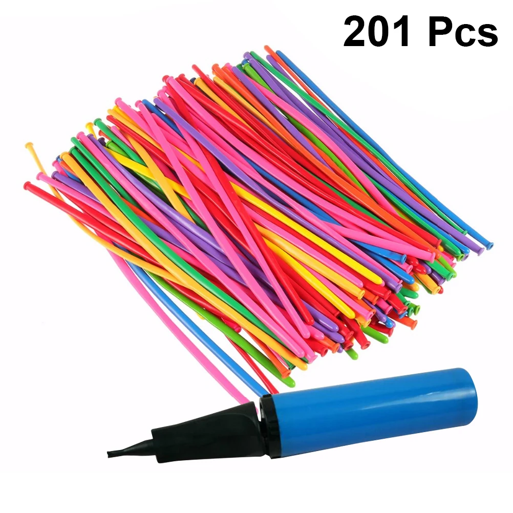 

201Pcs/Set 1.5G Magic Long Balloons Twisting Latex Balloons Assorted Color Long Balloons With Hand Pump (Random Color)