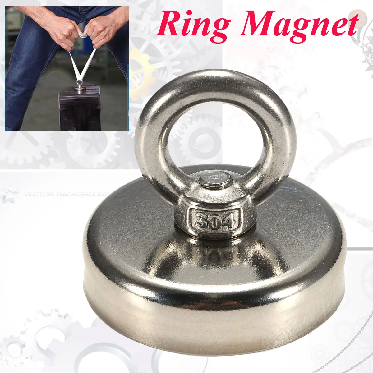 

1Pcs 112KG 60mmx50mm Hunting Recovery Salvage Neodymium Detector Eyebolt Ring Magnet Powerful Permanent Magnetic