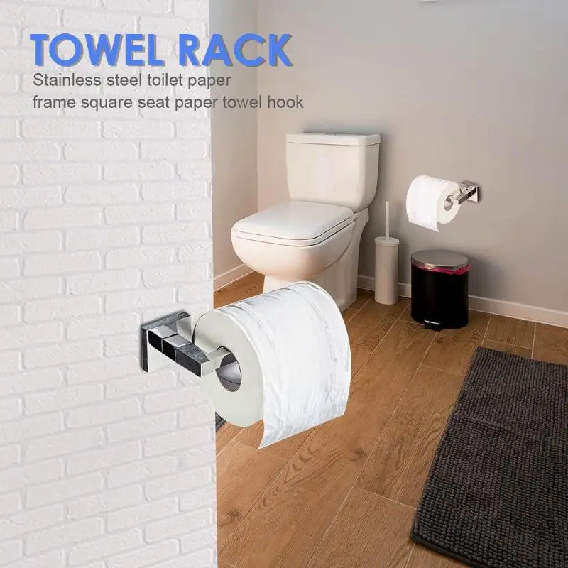 

stainless steel wall mounted toilet paper holder black square base drilling installation paper Rack holders bathroom accessories