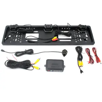 

Car Reverse Parking Sensor European Car License Plate Frame Camera Parking Radar Monitor Detector Rear View Camera Night Version