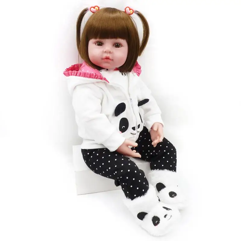

Silicone Lifelike Bonecas Baby bebe reborn newborn realistic lovely girl with white clothes+panda shoes size 48cm-60cm