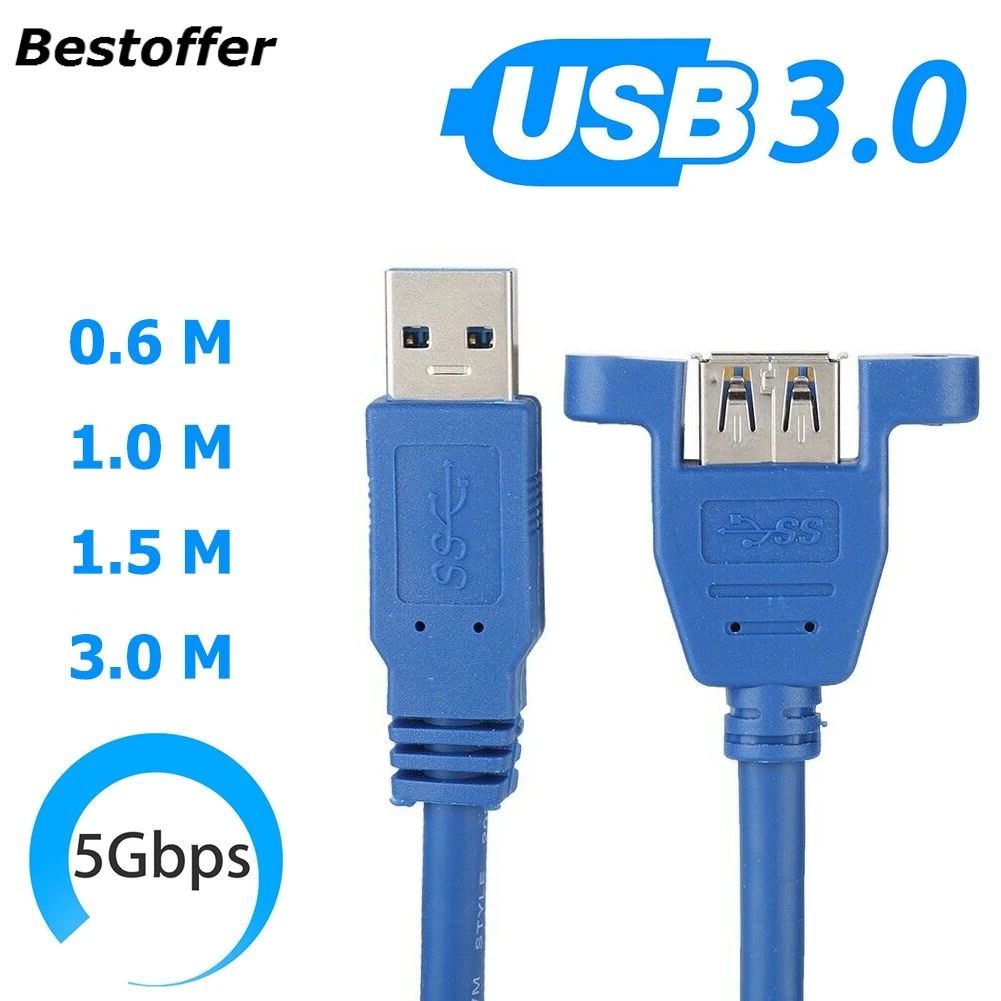 

USB 3.0 Extension Male to Female Molded Panel Mount Extention Port Cable 0.6M 1M 1.5M 3M For Computer