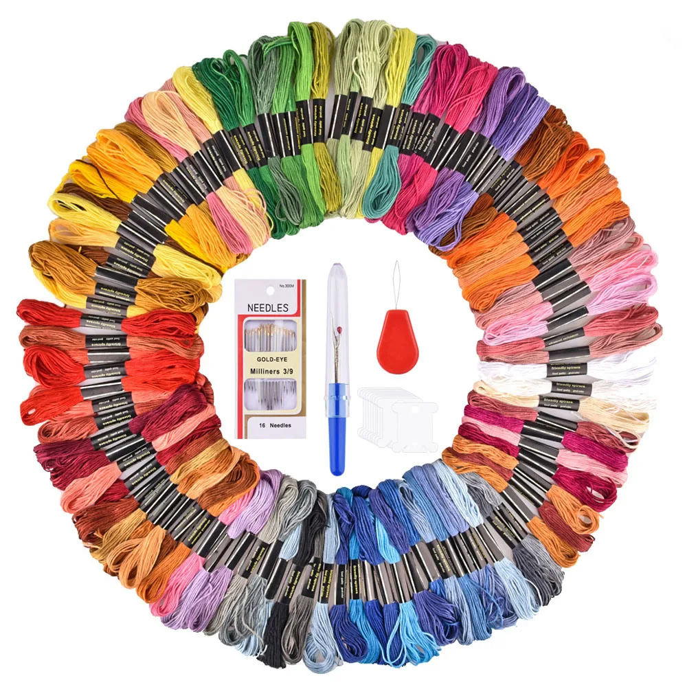 

50/100 Colors Embroidery Thread Floss Cross Stitch Thread Pen Needle Hoop Kit DIY Sewing Fabric Skeins Craft Set Accessories