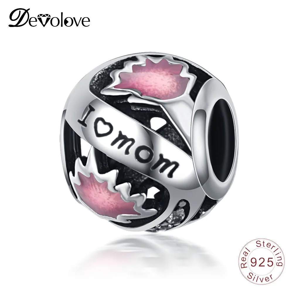 Devolove 925 стерлингового серебра I Love Mom Spacer Подвески Бусины Подходят оригинальный