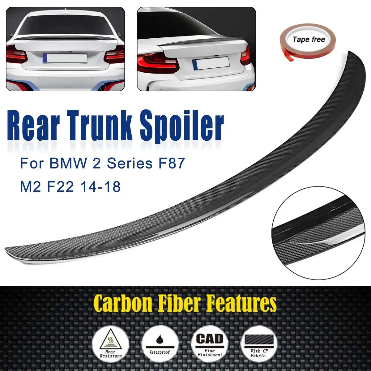 

Real Carbon Fiber Material Rear Trunk Spoiler Lip Tail Trunk Wing Auto Car For BMW 2 Series F87 M2 F22 2014 2015 2016 2017 2018