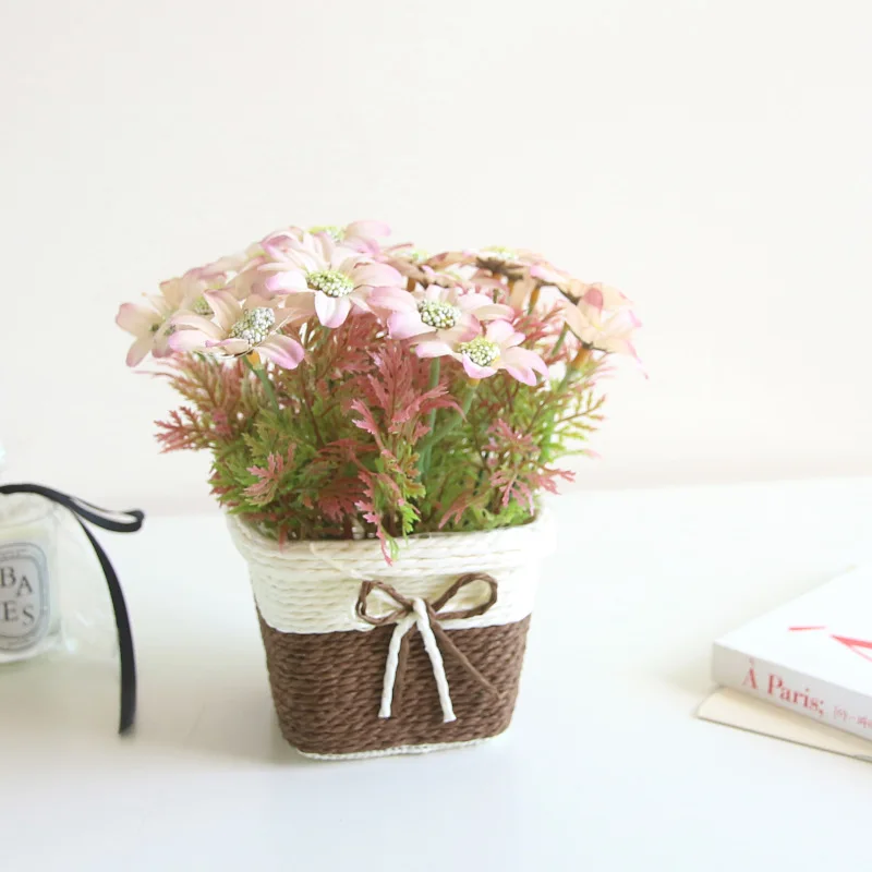 

Simulated Flower Potted Landscape Set Fake Flower Potted Decorative Flower Ornaments Oil Painting Basket Crafts of Chrysanthemum