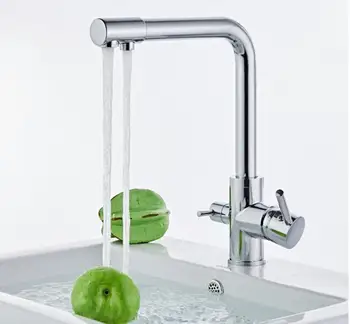 

Frap Nickel Brushed Kitchen Faucet Seven Letter Design 360 Degree Rotation Water Purification Features Double Handle