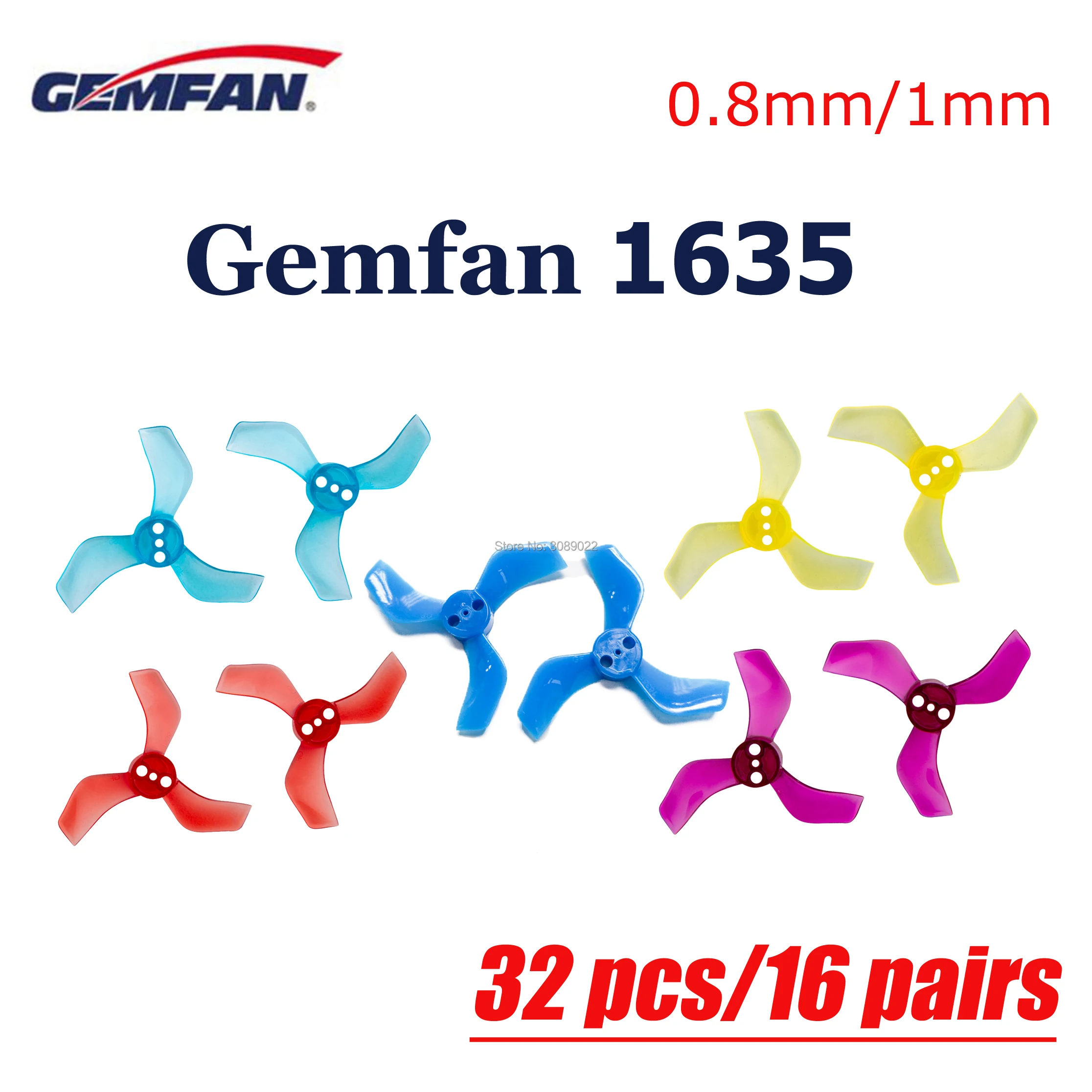 

32 pcs/16 pairs GEMFAN 1635 3-blade PC Propeller 1mm/1.5mm Hole CW CCW Motor FPV Propelle for 1103 1105 FPV Racing Drone Props