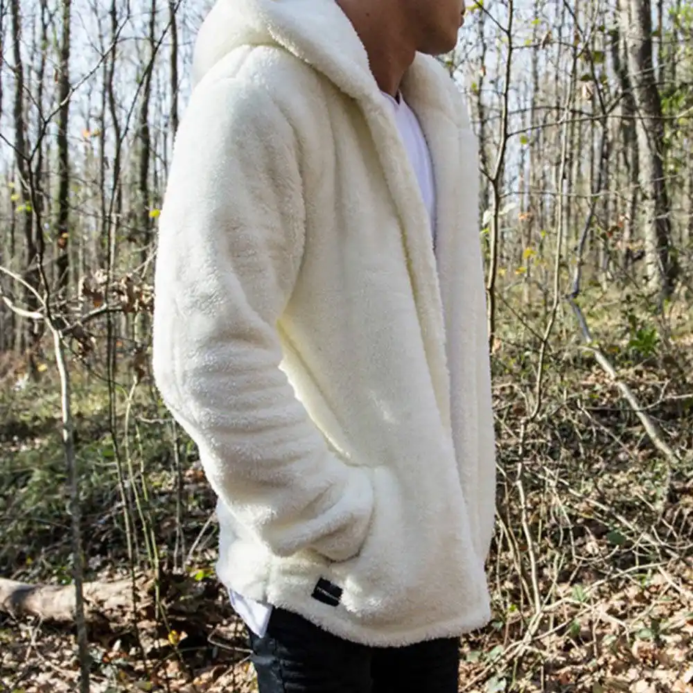 fluffy jacket with hood mens