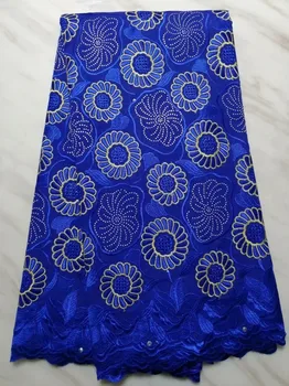 

African Dry Lace Fabric Swiss Voile With Stones Swiss Cotton Lace High Quality 2019 Blue Lace Fabrics For Nigerian Wedding 5yard