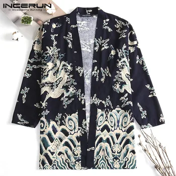 

INCERUN Ethnic Mens Shirts Dress Long Sleeve Open Stitch Cloak Jackets Coats Streetwear Hiphop Tee Tops Autumn Trench Hombre 5XL