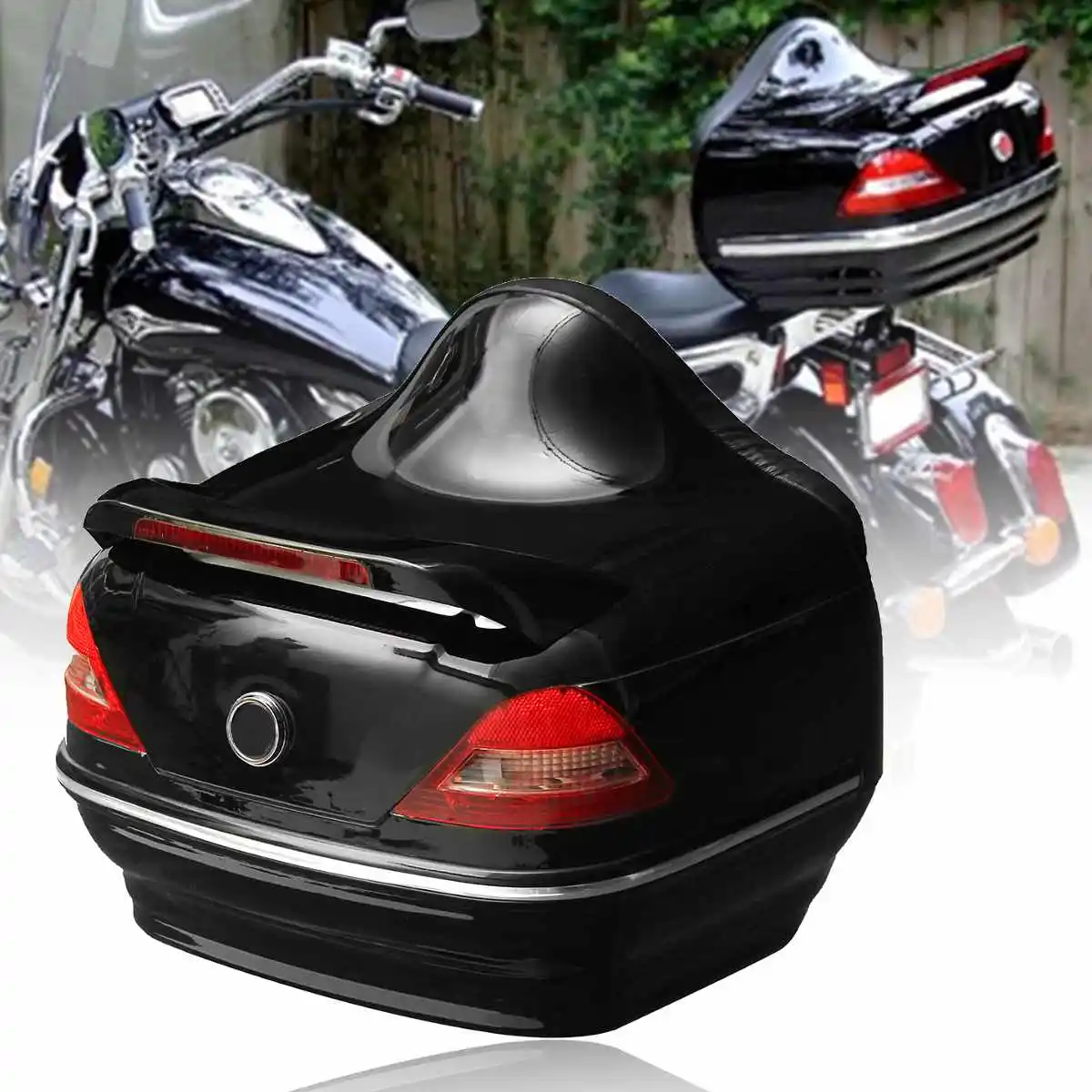 Black Motorcycle Trunk Tail Box W/Taillight For Harley /Honda /Yamaha /Suzuki Vulcan Cruiser