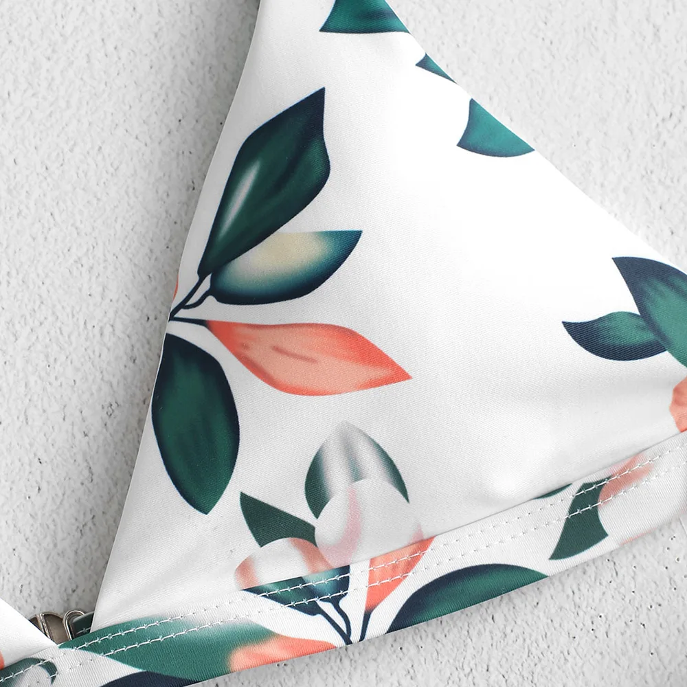 ZAFUL Leaf Print Набор для бикини с глубоким вырезом и Тонкий-бретельками Свободный мягкий купальник Пуловер Повседневный пляжный купальник Бикини