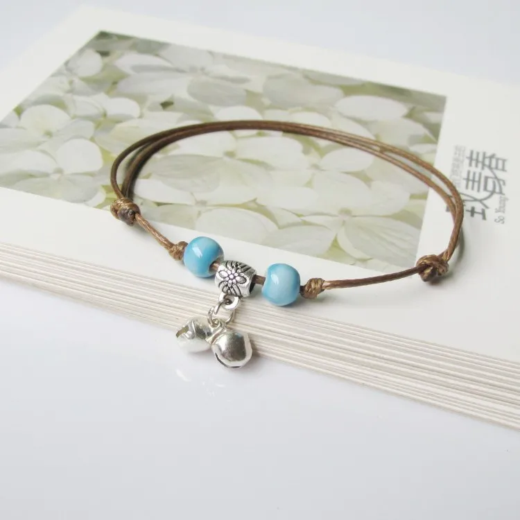 

1PCS New Lovely Adjustable Simple Ceramic Bracelets Anklets Female Original Hand-woven Fashion Anklets Leaf Ceramic Jewelry 40#
