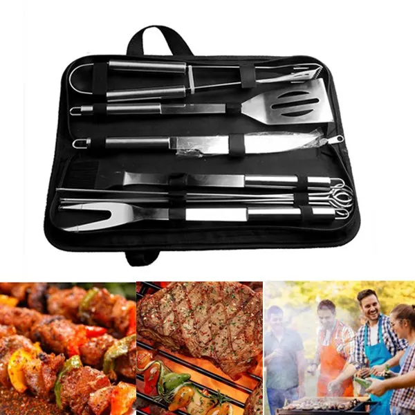 

10Pcs/Set Stainless Steel Barbecue Grilling Tools Set BBQ Utensil Accessories Camping Outdoor Cooking Tools Kit With Carry Bag