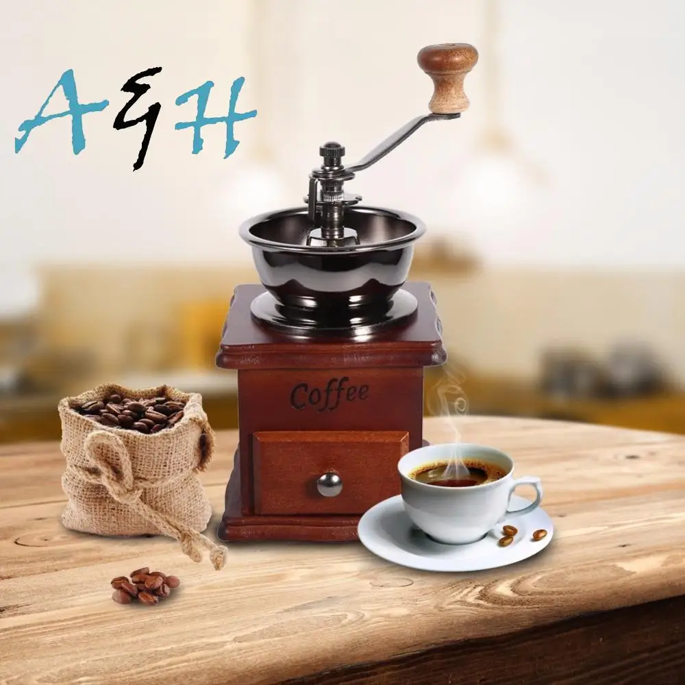 

Cafetera Coffee Maker Mill Wooden Metal Design Retro Mini Manual Coffee Grinder Hand Handmade Maschine Bean Conical Burr