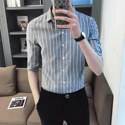 Уличная Корейская полоса короткий рукав для мужчин s хлопок Тонкая Рубашка Лето 2019 г. Бизнес Мода отложной воротник Camisa