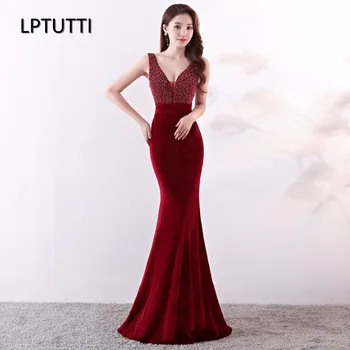 

LPTUTTI Velvet Beading New For Women Elegant Gown Date Ceremony Party Prom Formal Gala Luxury Long Evening Dress A01