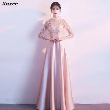 

Embroidery Mesh Satin 2020 new Women's elegant long gown party proms for gratuating date ceremony gala evenings dresses up