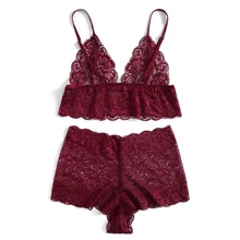 Женские цветочные беспроволочные сексуальные мягкие очаровательные выдолбленные ультратонкие Шорты кружевное нижнее белье бюстгальтер удлиненный Дамский Комплект трусов