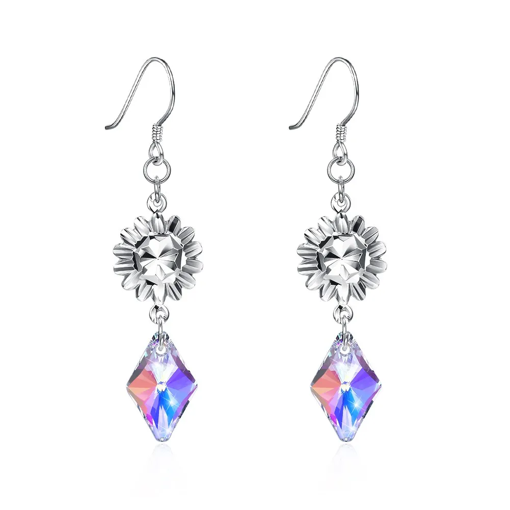 

INALIS New Women New Fashion Jewelry 925 Sterling Silver Crystals from Swarovski Fashion Rhombus Crystal Dangle Earrings