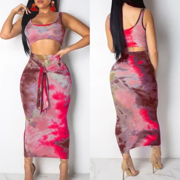 

2019 Sexy Two Pieces Set For Women Two-Piece Suit Bodycon Bandage Skirts + Crop Top Women's Set Summer Suit Outfit Matching Set