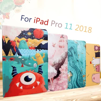 

Fashion Painted Flip PU Leather Case For iPad Pro 11 2018 Case A1934 A1980 A2013 Auto Wake Sleep Stand Flip Cover