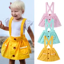 Г., новая брендовая От 6 месяцев до 3 лет Комбинезон для маленьких девочек Однотонные юбки юбка на подтяжках с кружевными карманами и пуговицами летняя одежда