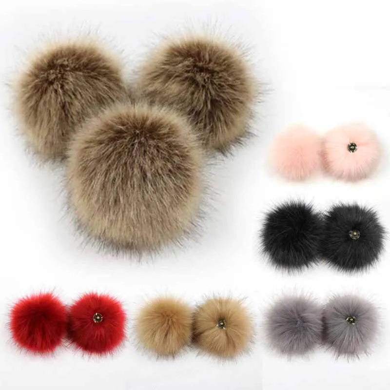 

2PCS Fake Fur Ball With Press Button Clothes Pompoms Beanie Hats Caps Knitting Hat DIY Plush Balls 10cm Red/Black/White/Pink/Gra