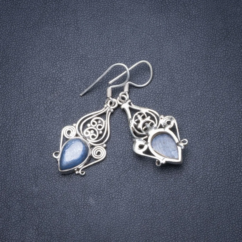 

Natural Blue Fire Labradorite Handmade Unique 925 Sterling Silver Earrings 1.5" Y1887