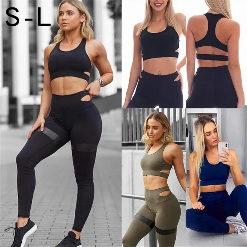 

2PCS Yoga Set Women's Sport Bra Pants Suit Sportswear Strap Top Yoga Leggings Fitness Sports Clothing