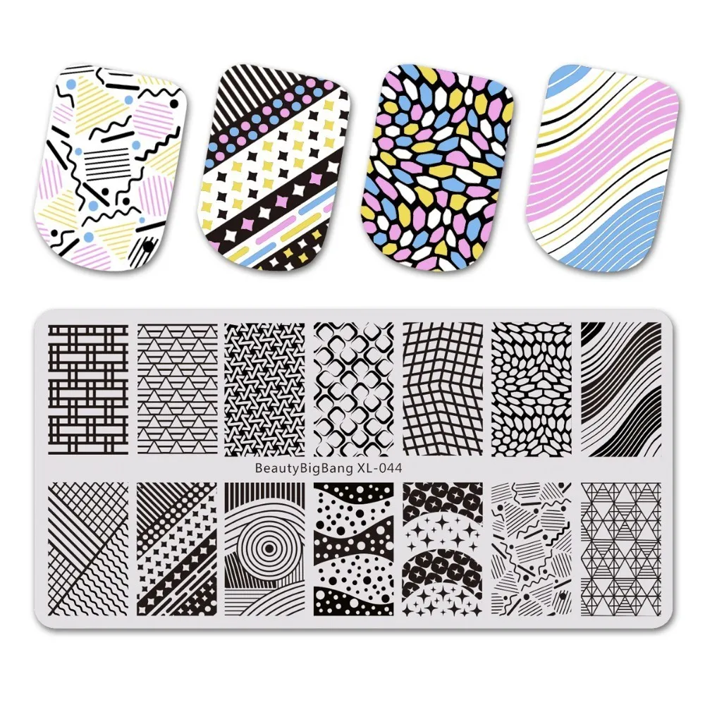 

BeautyBigBang Nail Stamping PlatesGeometric Line Element Design Nail Template Plate Rectangle Stencil Stamp For Nails BBB XL-044