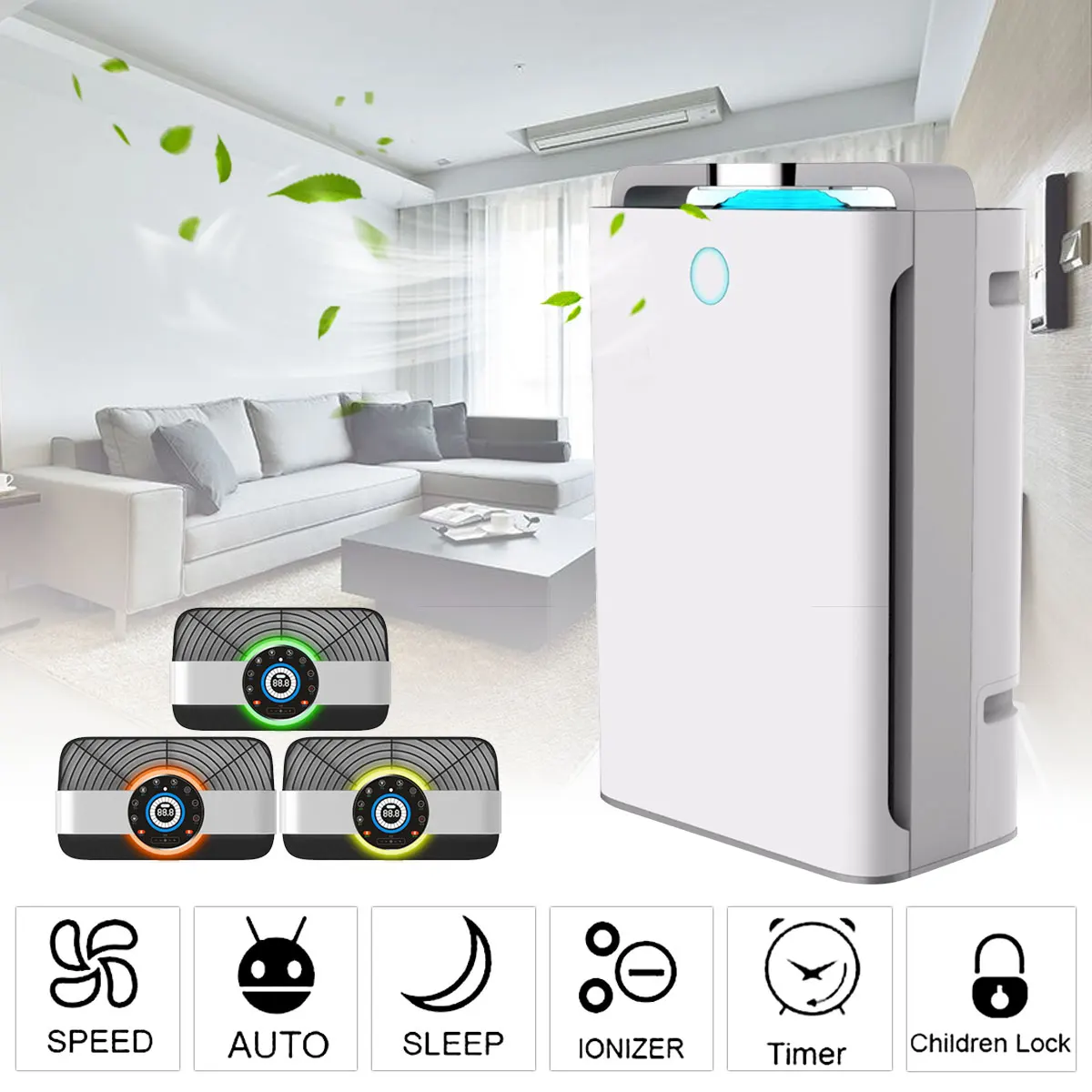 

3 in 1 Air Purifier Ionizer Humidifier 3 mode 7 Stage Purifying Negative Ion HEPA Filter UV Lamp Mini Mute Touch Remote Control