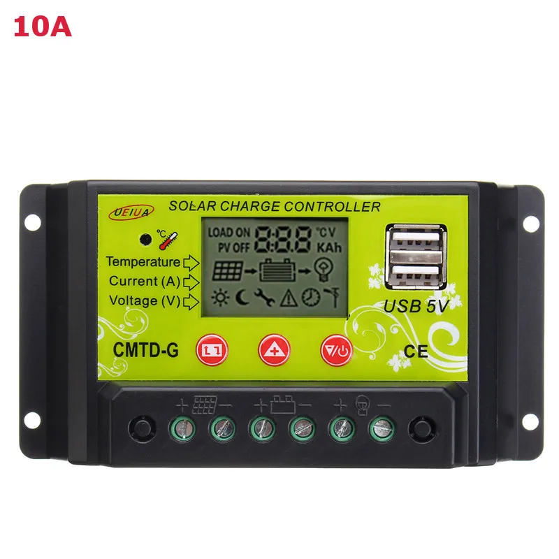 

USB Solar Controller 10A LCD Display PWM Battery Dual Panel Charger Regulator Lamp Output Solar Cell Panel Charger