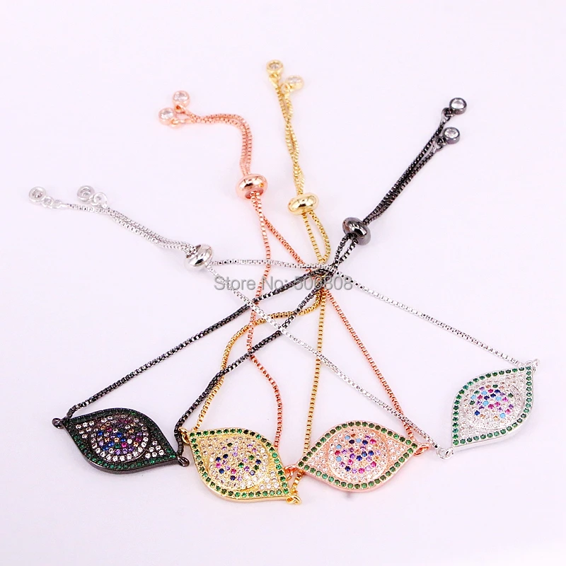 

6PCS ZYZ-B5720 Oval Eye Pave Zirconia CZ Adjustable Mix Color Chain Charm Bracelets For Women Fashion Jewelry