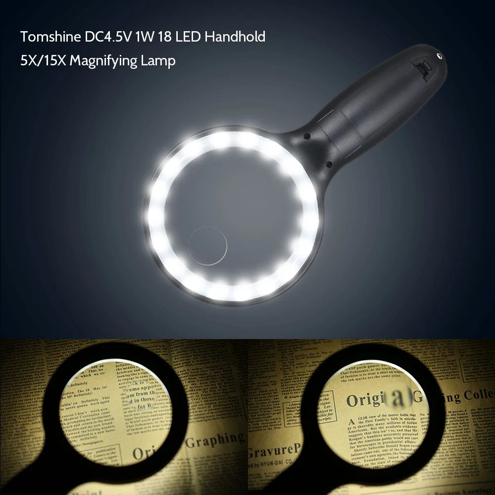 18 LED DC4.5V 1 Вт ручной увеличительный светильник 5X/15X Лупа Стекло Свет для печати