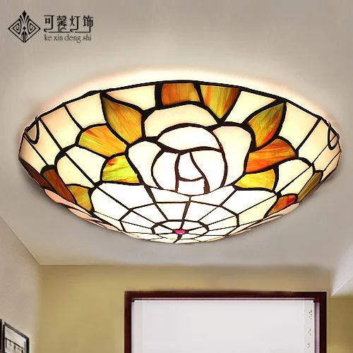 

European Garden Balcony Corridor Aisle Hall Led Round Ceiling Lamps Tiffany Stained Glass Lamp Entrance