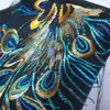 Red Blue Sequin Embroidered Phoenix Peacock Feather Black Mesh Wedding Gown Applique Lace Trim Sewing Patch Dress DIY ► Photo 3/6