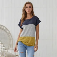 Summer Tee Shirt Femme Casual Beach Holiday Short Sleeve T Shirt Women Loose O Neck Patchwork ColorBlock Tops 2019 Women Clothes Summer Tee Shirt Femme Casual Beach Holiday Short Sleeve T Shirt Women Loose O Neck Patchwork ColorBlock Tops 2019 Women Clothes
