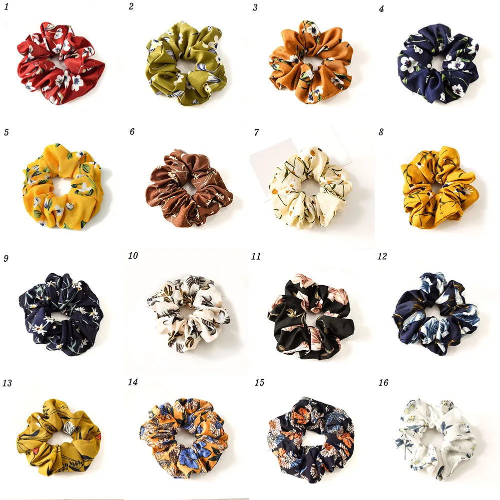 

Elegant Women's Floral Printed Scrunchies Hair Accessories Spring Flower Elastic Hair Bands Hair Ties For Girls Ponytail Holder