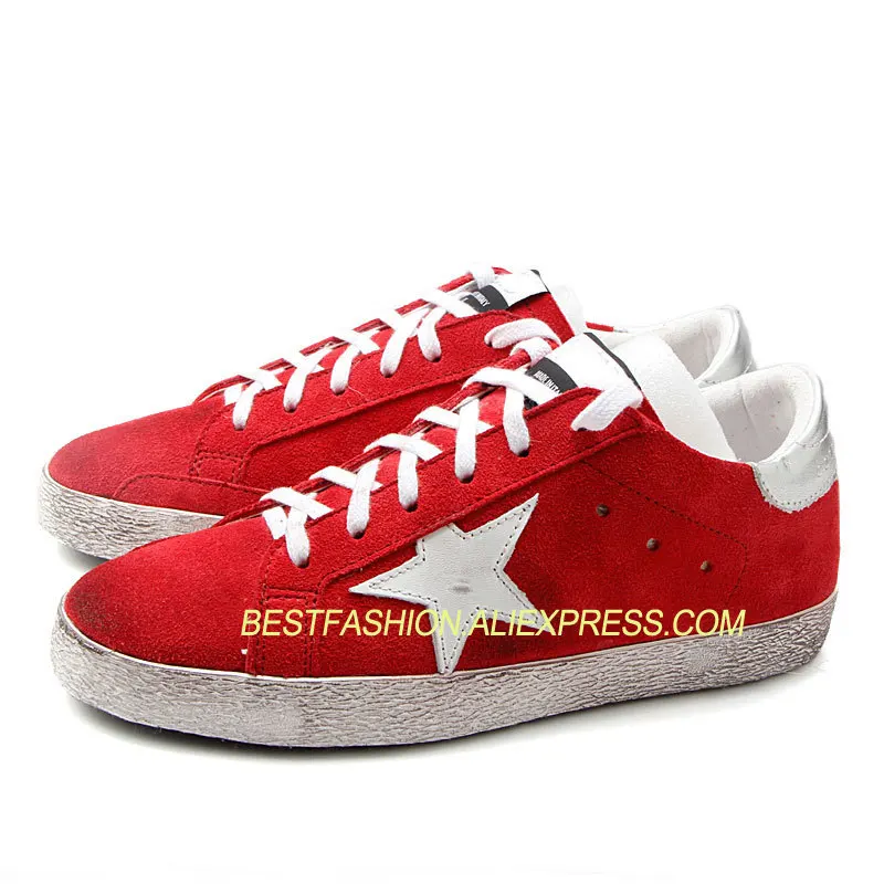 

Hot Sale Fashion Do Old Dirty Shoes Women Genuine Cow Leather Red Color&White Star Lace Up