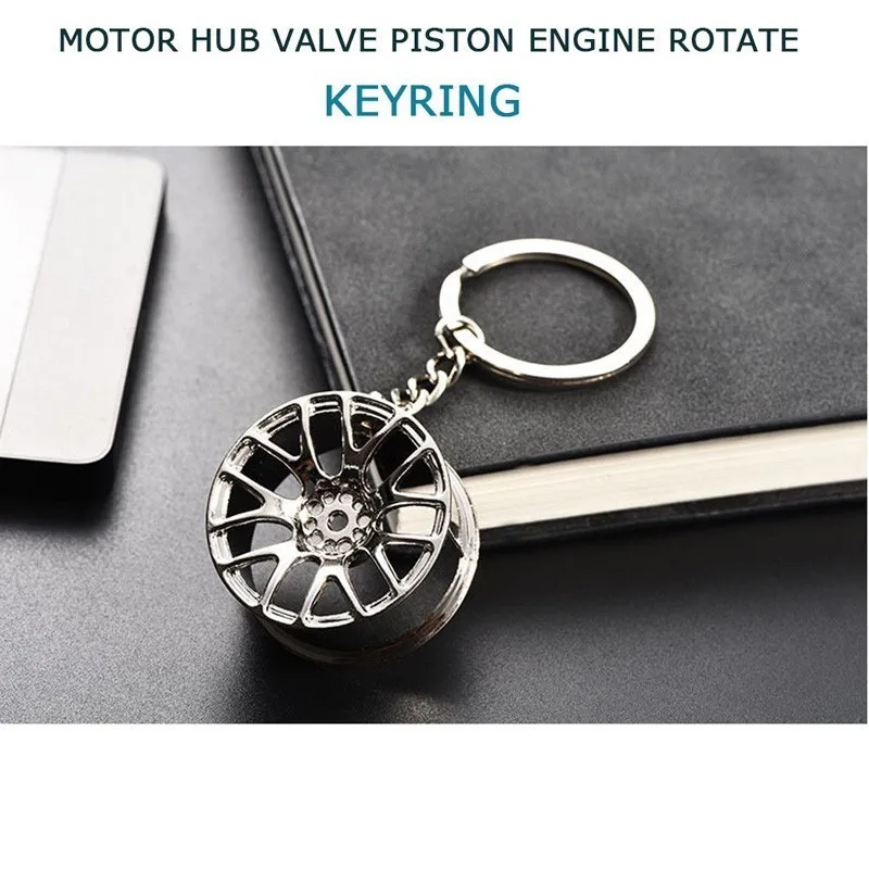 Wheel Hub Keychain Metal Key Ring Pendant 360 Degrees Rotated Wheel Brake  Pads