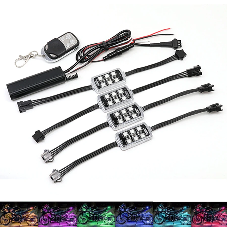 

Car Motorcycle RGB LED Light Atmosphere Lamp Wireless Remote Control with Smart Brake Light Neon Style Light Kit