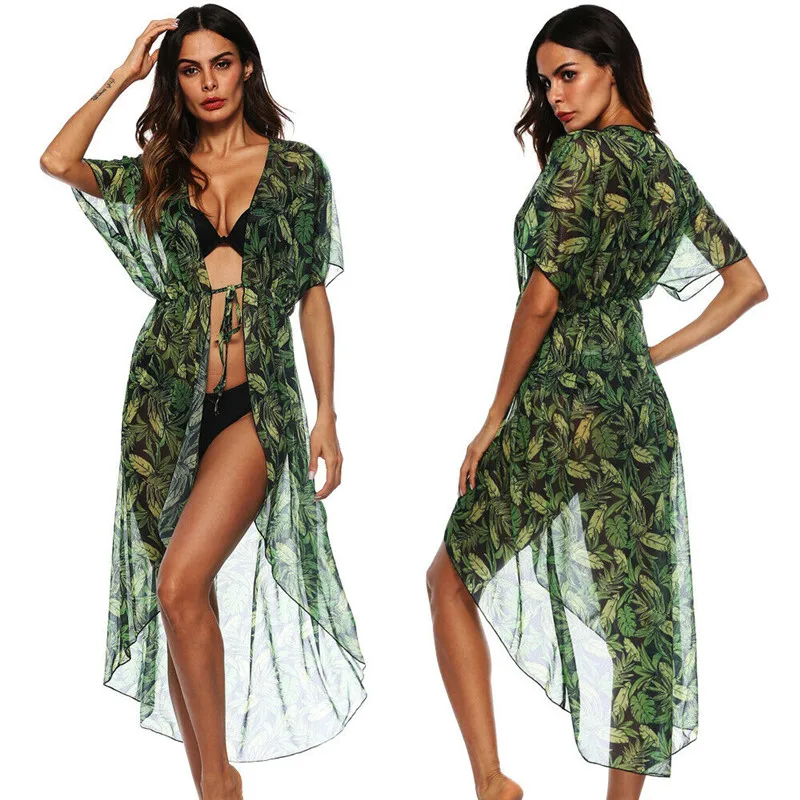 

Fashion Casual Loose Print Women Summer Floral Bikini Sun Protective Cover Up Blouse Beach Swimwear Clothes For Girls