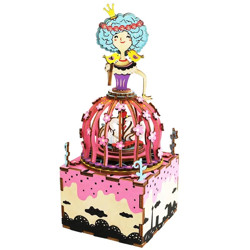 

Robotime 3D Wooden Puzzle Toy DIY Assembly Revolving Music Box Building Kits Cartoon Princess Toys For Children Adult Gifts