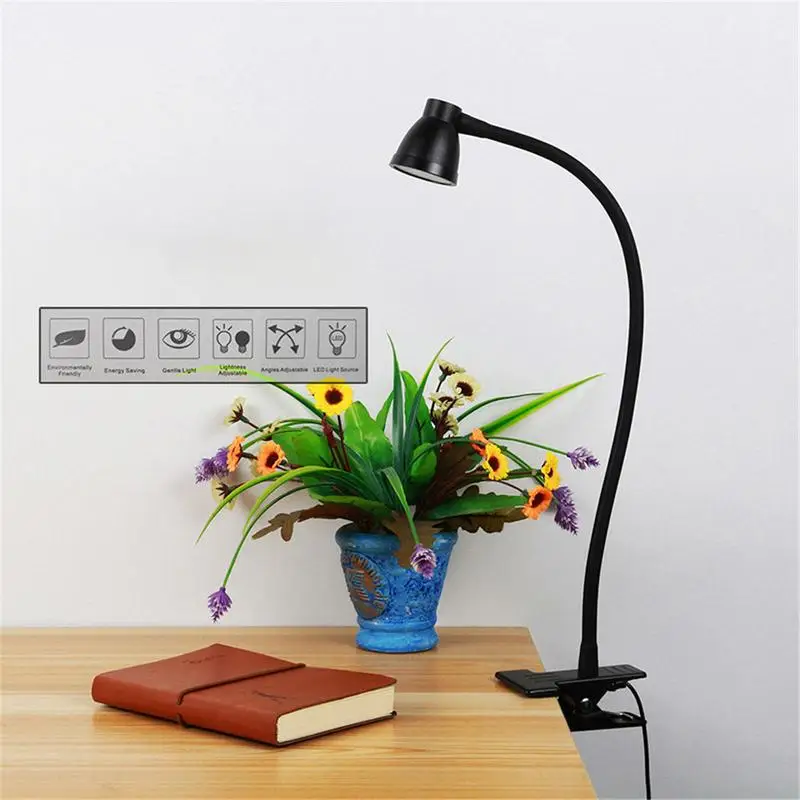 

Modern Style Flexible Gooseneck 3W COB LED Desk Clip Lamp Table Light Bedside Reading Lamp with Power Switch US Plug AC 85-265V