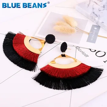 

Tassel Green Earring 2019 New Bohemian Statement Luxury Long Earring jewelry Handmade Women Geometric Fringe Fashion Big Wedding