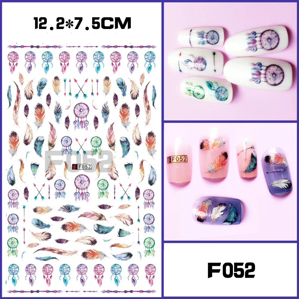 

1 Sheet Optional Different Colors Feather Fashionable Nail Art Decor 3D Nail Sticker for Ladies Decals