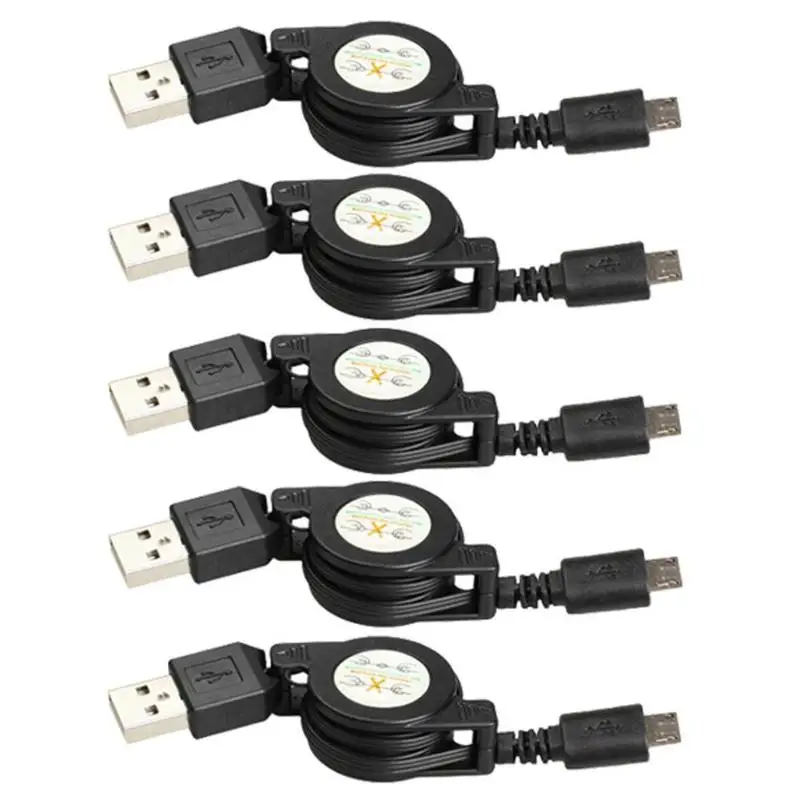 

5Pcs Micro USB to USB2.0 Retractable Data Sync Charger Charging Cable Compatible With Any Cell Phone With Micro-USB Port Hot